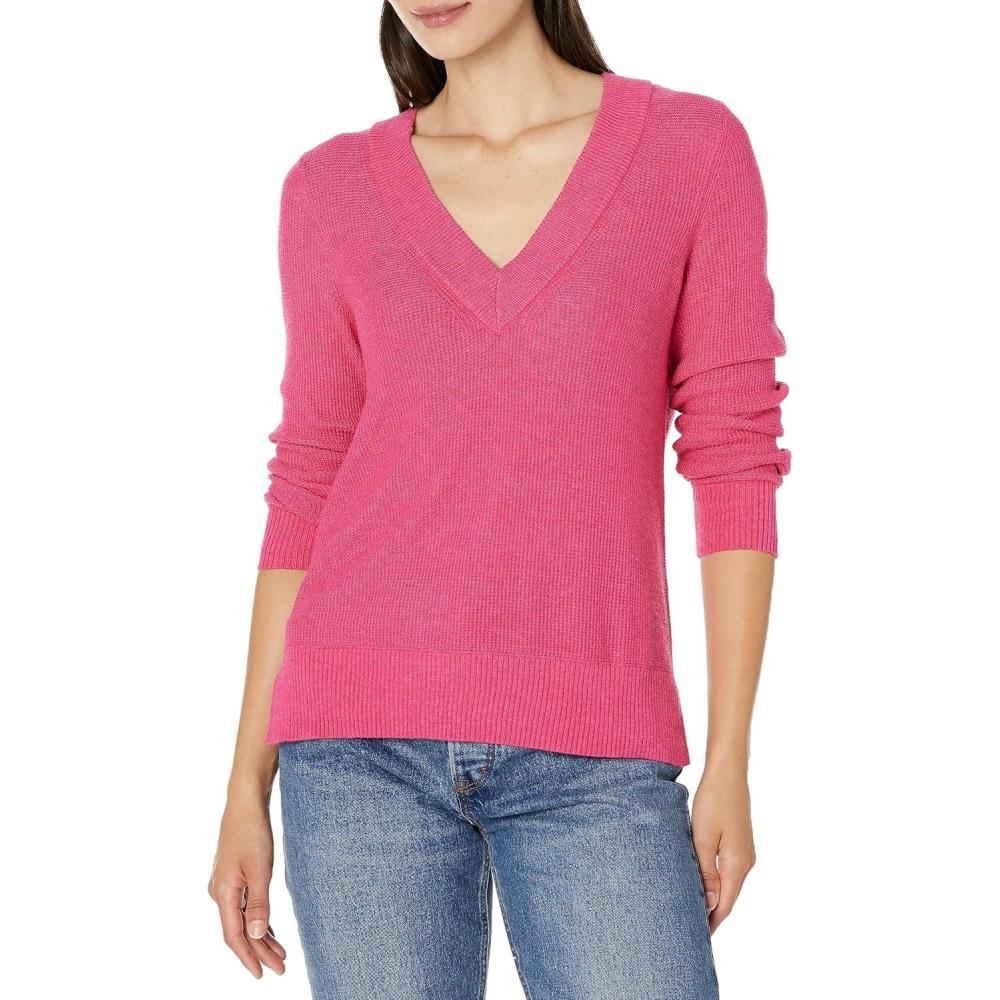 imageNICZOE Womens Waffle Stitch VNeck SweaterShocking Pink