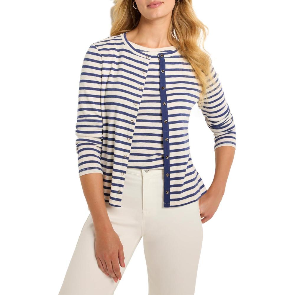imageNICZOE womens Striped Snap Front CardiganBlue Multi