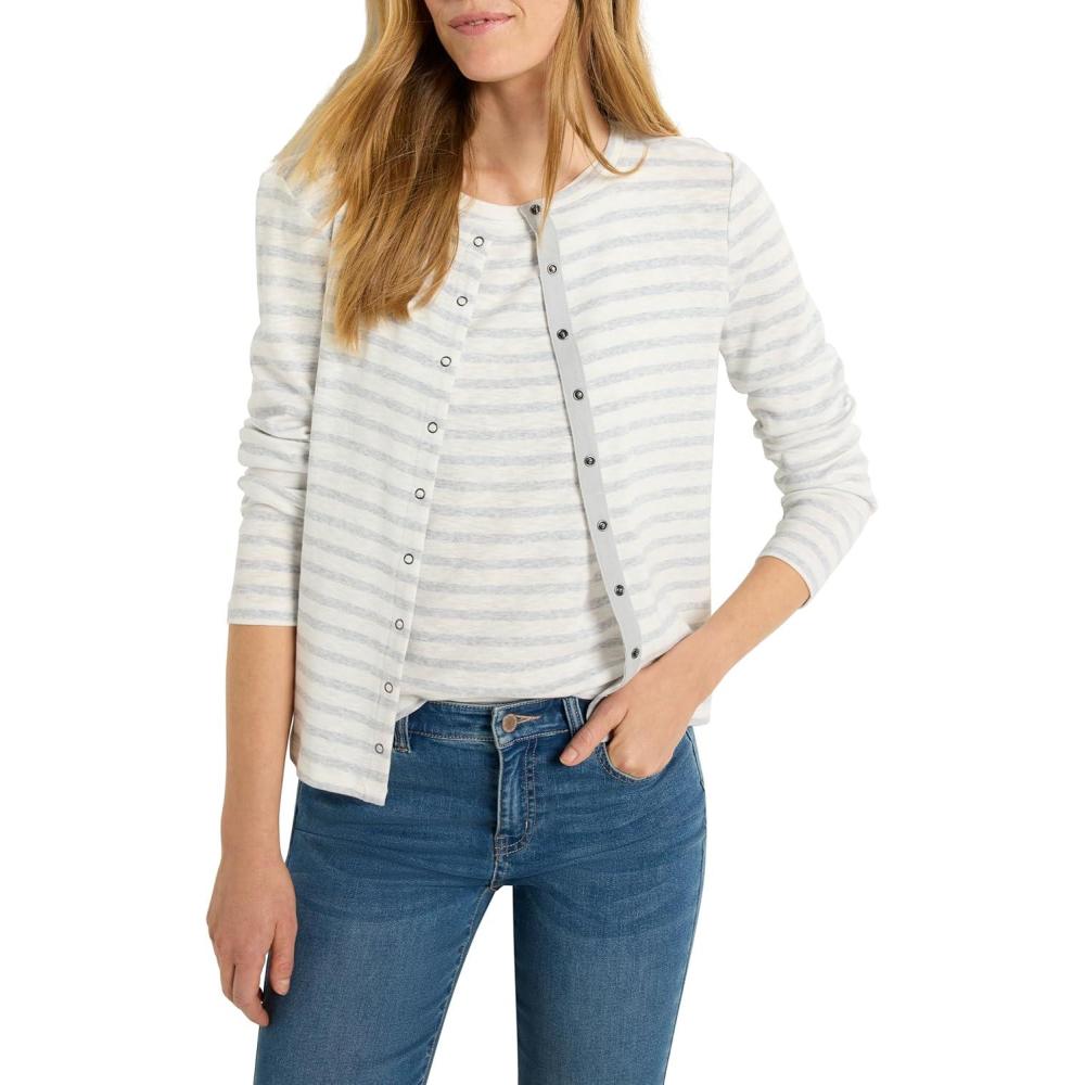 imageNICZOE womens Striped Snap Front CardiganGrey Multi