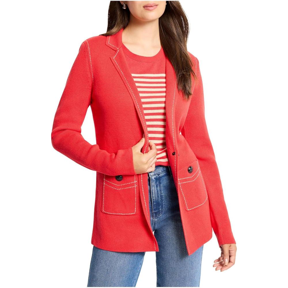 imageNICZoe Womens Constrast Stitch Elegant Knit BlazerScarlet