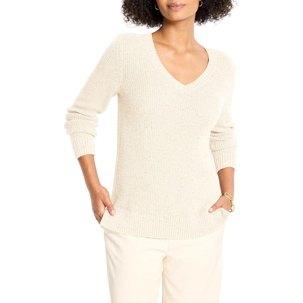 imageNICZoe Womens Shimmer Waffle VNeck SweaterClassic Cream