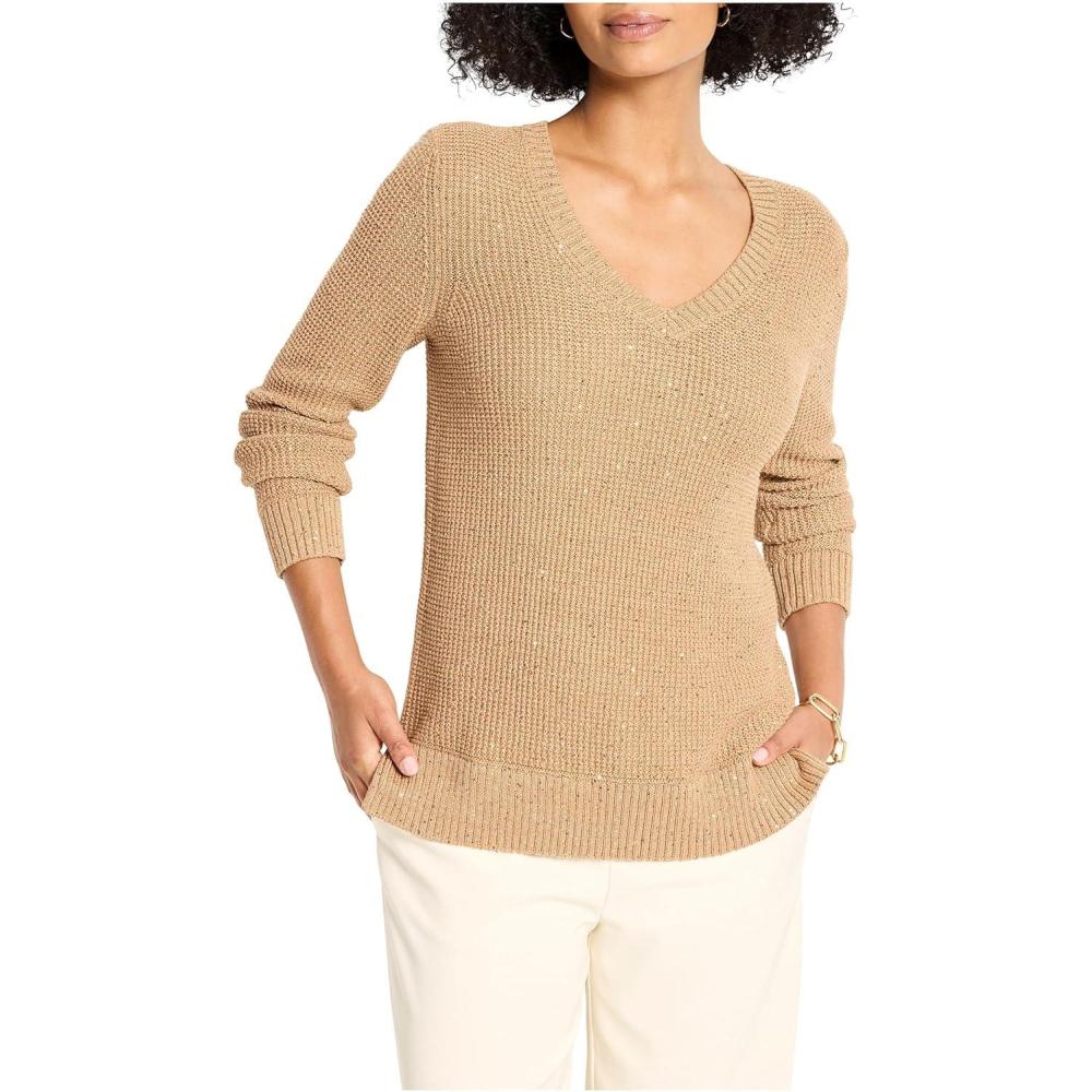 imageNICZoe Womens Shimmer Waffle VNeck SweaterCopper Cream