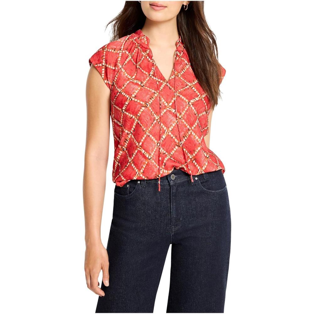 imageNICZoe Womens Squiggle Check Cap Sleeve TopRed Multi