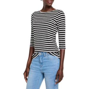 NIC+ZOE Women’s 3/4 Sleeve Stripe Boat Tee(Black Multi)
