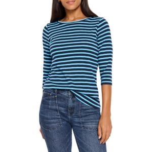 NIC+ZOE Women’s 3/4 Sleeve Stripe Boat Tee(Blue Multi)