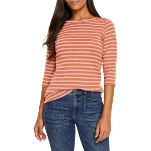 NIC+ZOE Women’s 3/4 Sleeve Stripe Boat Tee(Pink Multi)