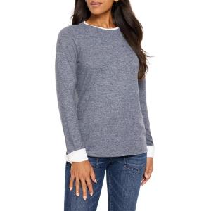 NIC+ZOE Women’s Cozy Cuffed Double Layer Top(Dark Indigo)