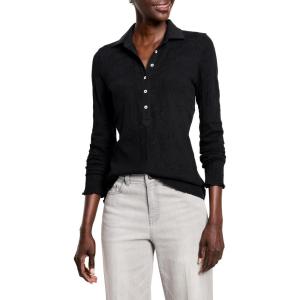 NIC+ZOE Women’s Lace Knit Collared Top(Black Onyx)