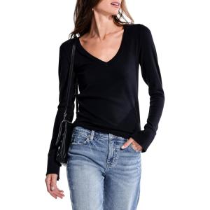 NIC+ZOE Women’s Perfect Rib Knit Cuffed Top(Black Onyx)