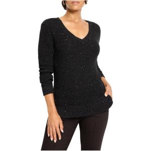 NIC+Zoe Womens Shimmer Waffle V-Neck Sweater(Black Onyx)
