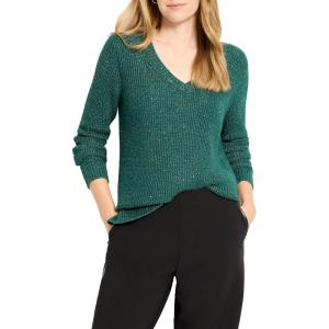 NIC+Zoe Womens Shimmer Waffle V-Neck Sweater(Pine)