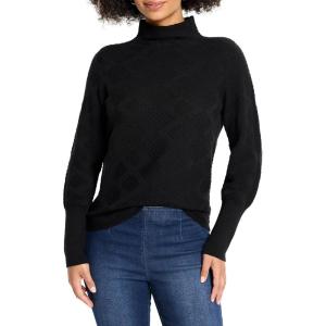 NIC+Zoe Womens Textured Diamonds Sweater(Black Onyx)