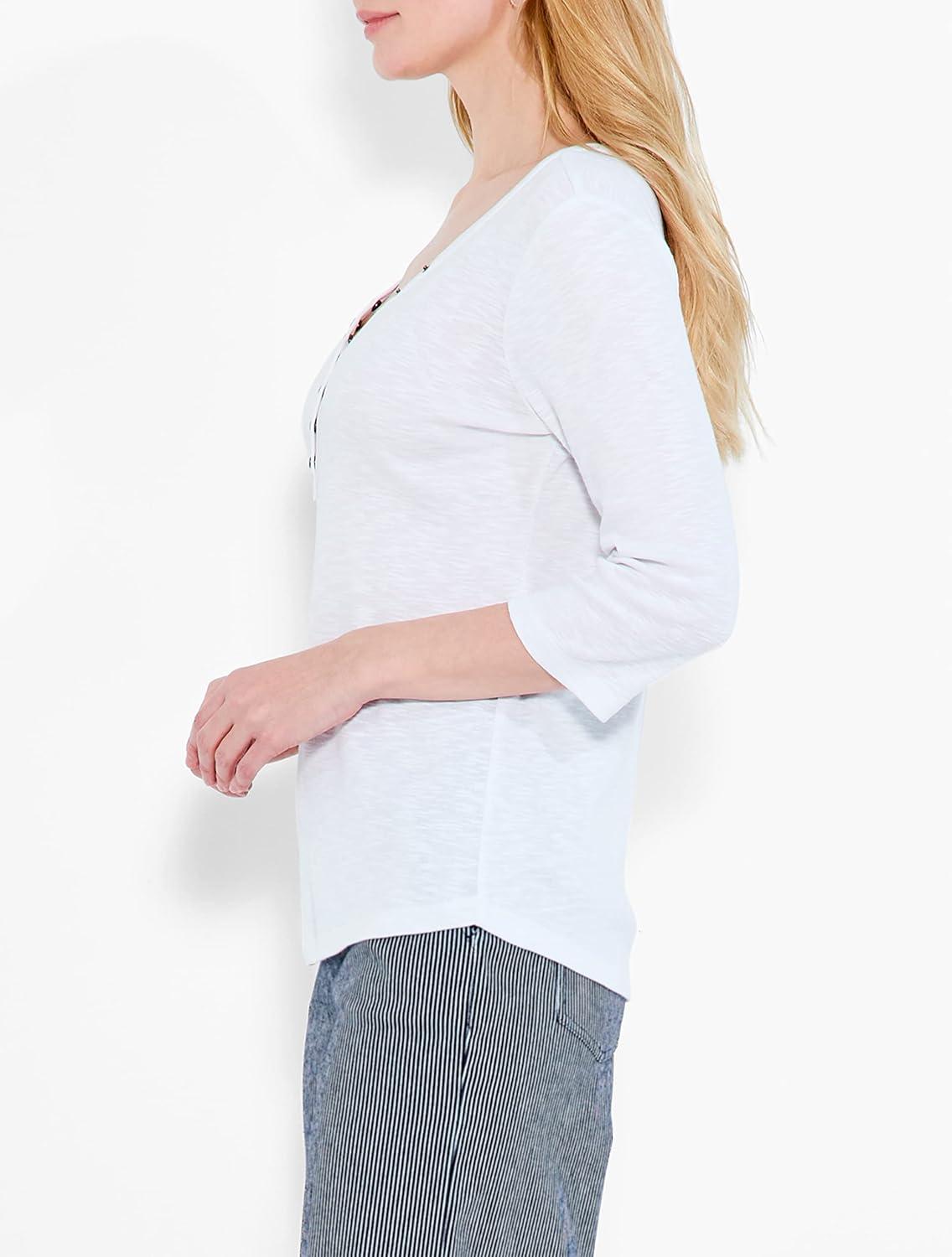 imageNICZOE Womens 34 SLV Snap V TeePaper White