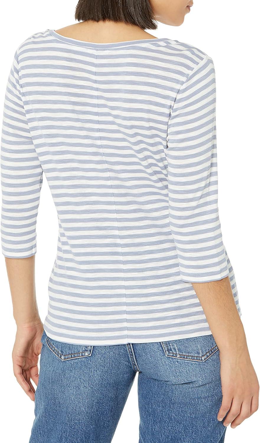 imageNICZOE womens 34 Sleeve Stripe Boat Tee T Shirt Blue Multi Medium US
