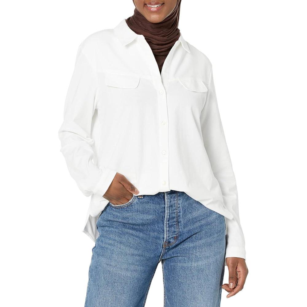 imageNICZOE Mens Long Sleeve Angled Pocket ShirtPaper White