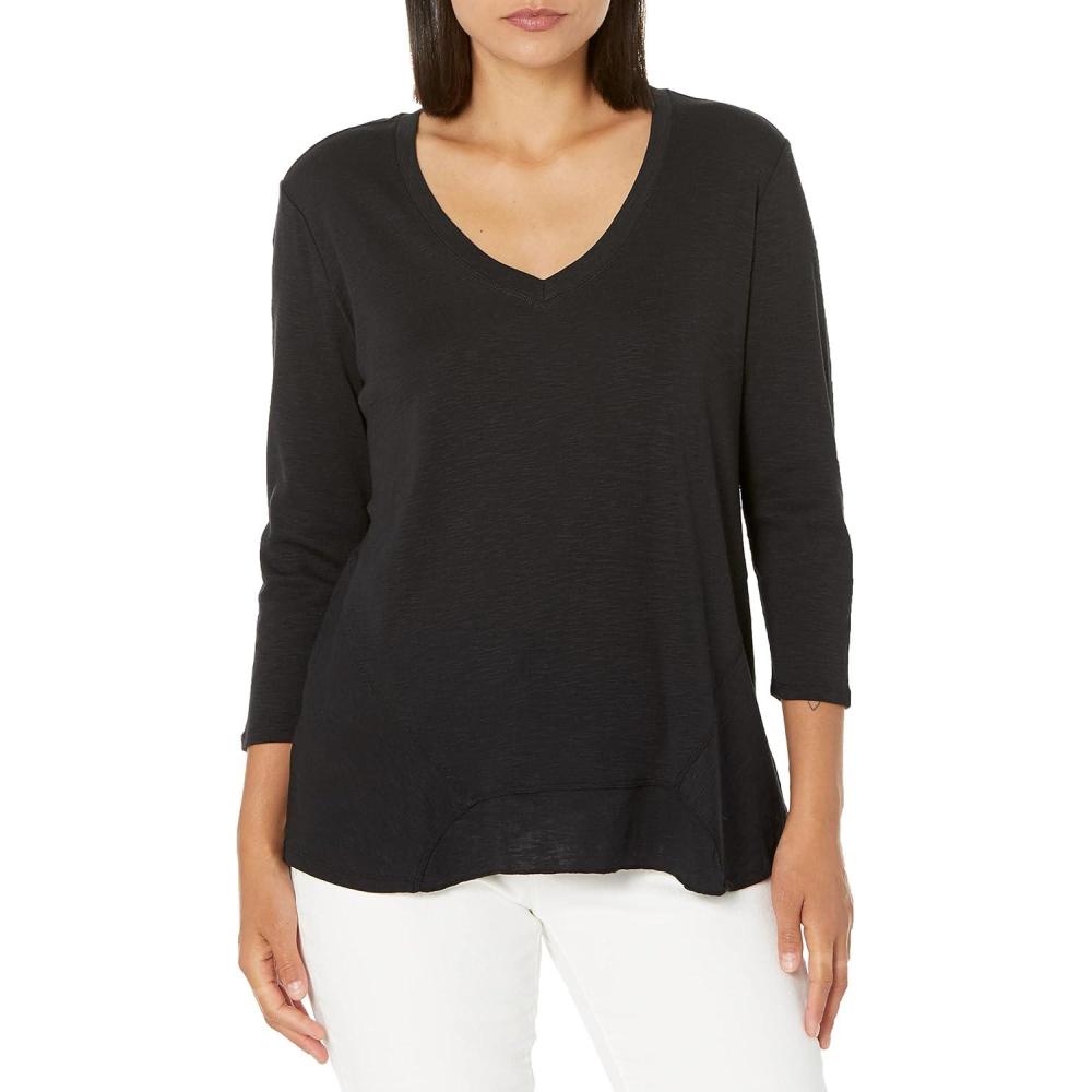 imageNICZOE Womens 34 SLV Drape V TeeBlack Onyx