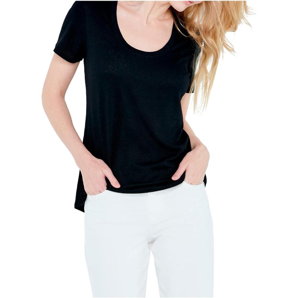imageNICZOE Womens Short Sleeve Shirt Tail Scoop TeeBlack Onyx