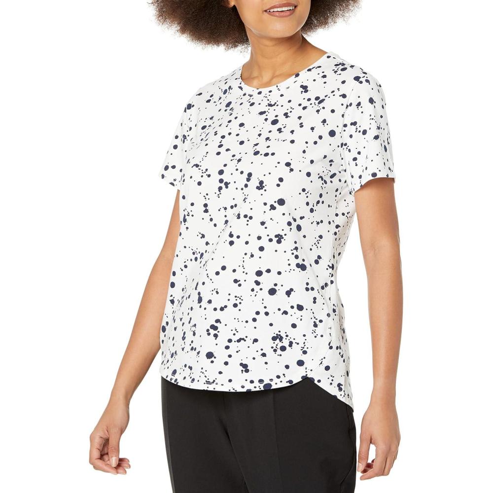 imageNICZOE Womens Ss Splatter Shirt Tail Crew TeeWhite Multi