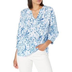 NIC+ZOE Women’s 3/4 SLV Daydream Split Nk Tee(Blue Multi)