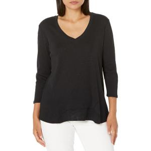 NIC+ZOE Women’s 3/4 SLV Drape V Tee(Black Onyx)