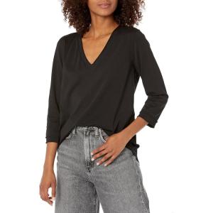 NIC+ZOE Womens 3/4 Sleeve Roll V TeeT-Shirt(Black Onyx)