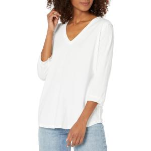 NIC+ZOE Womens 3/4 Sleeve Roll V TeeT-Shirt(Paper White)