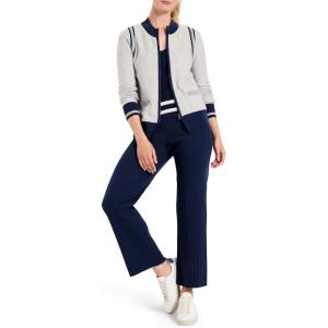 NIC+ZOE womens Zip Front Tipped Sweater Cardigan(White Multi)