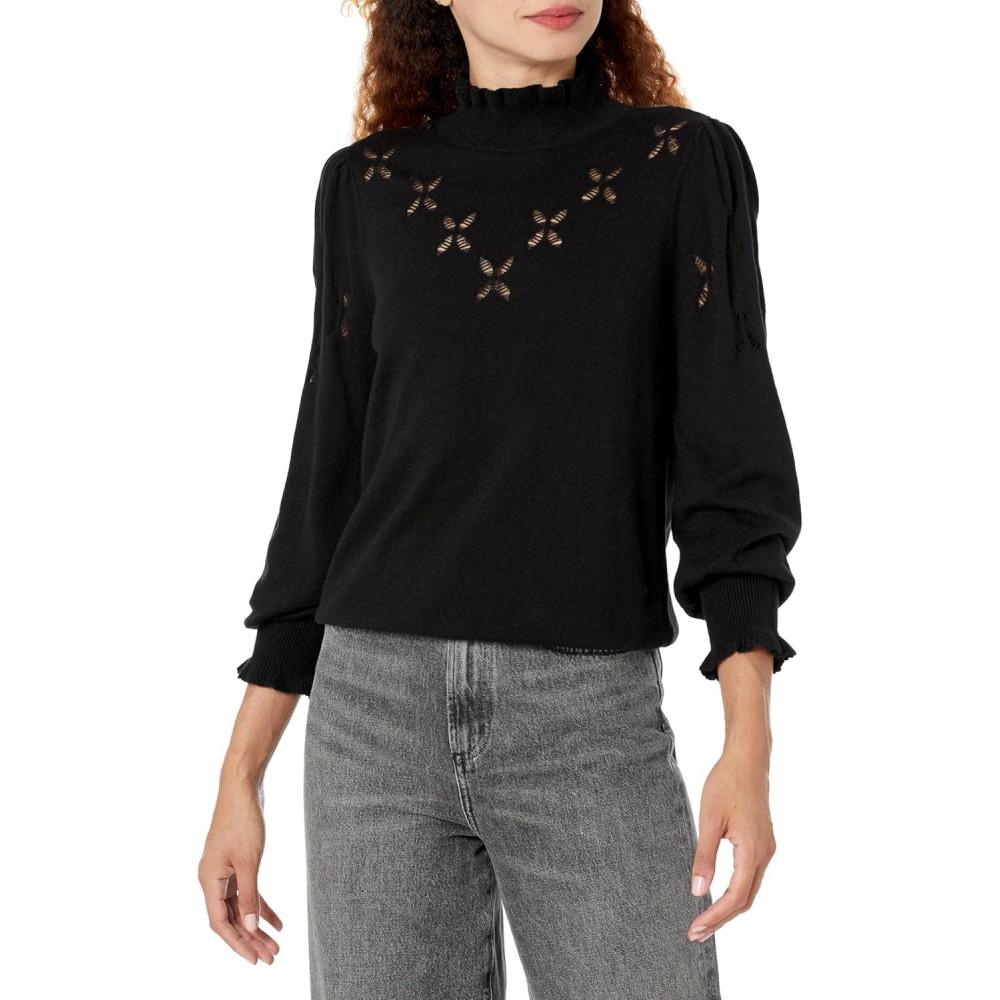 imageNICZOE Womens Pointelle Pip SweaterBlack Onyx