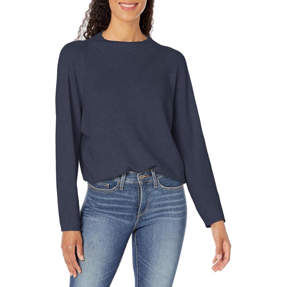 imageNICZOE Womens Shaker Knit Mock SweaterDark Indigo