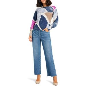 NIC+ZOE Womens Printed Tiles Femme Sleeve Sweater(Blue Multi)