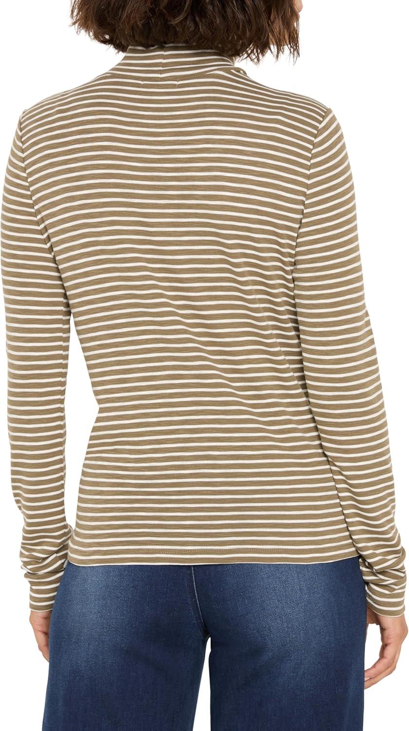 imageNICZoe Womens Striped Long Sleeve Mock Neck TeeGreen Multi