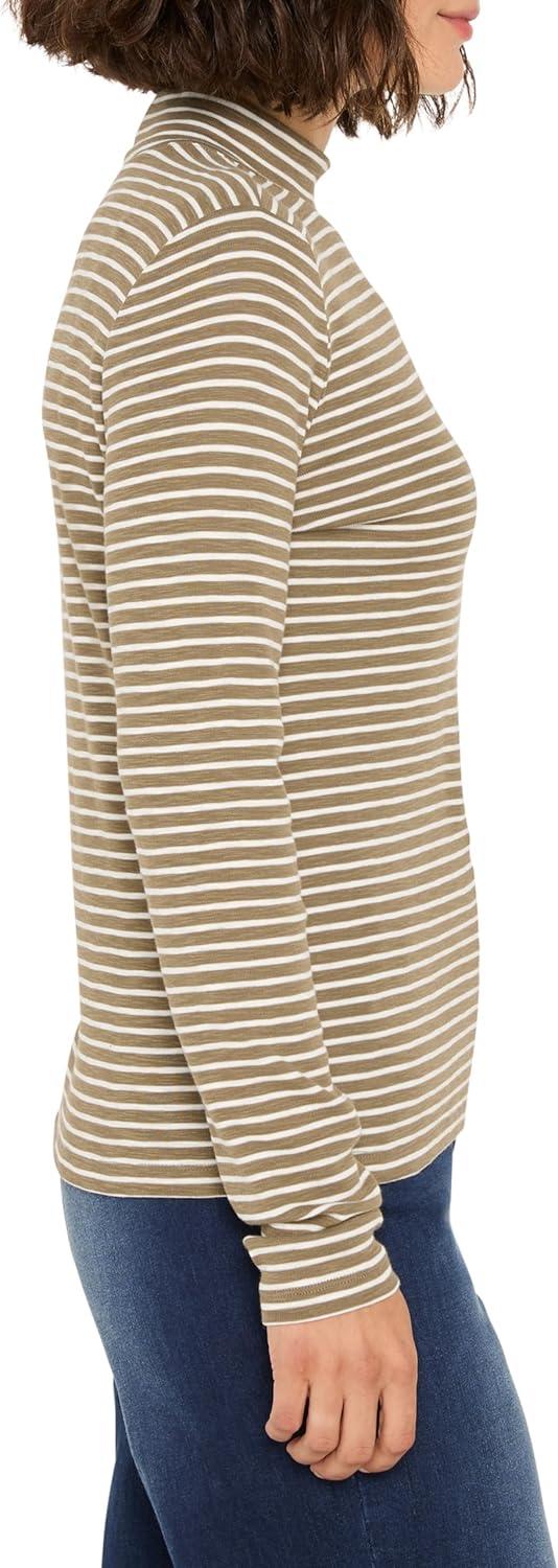 imageNICZoe Womens Striped Long Sleeve Mock Neck TeeGreen Multi