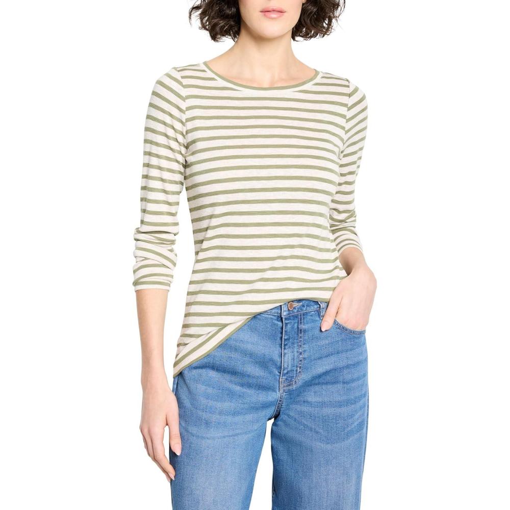 imageNICZOE Womens Long Sleeve Stripe Boat TeeGreen Multi