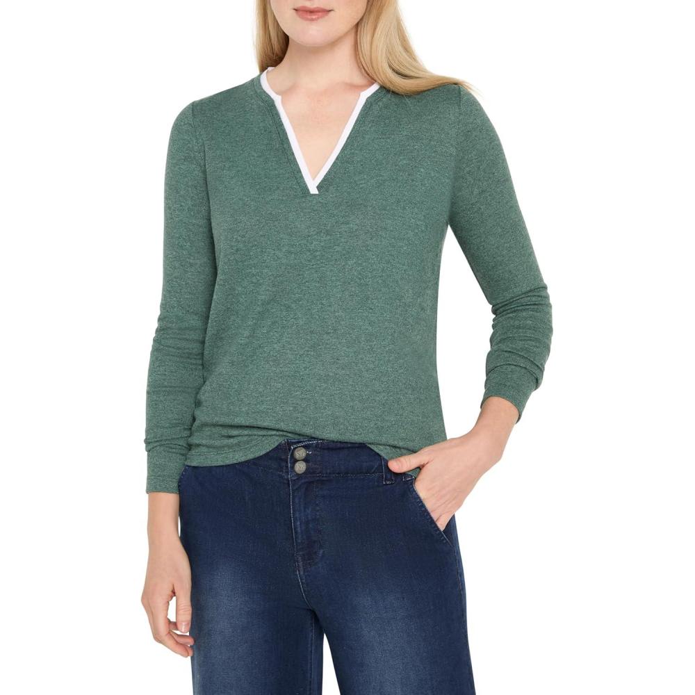 imageNICZoe Womens Cozy Jersey Double Layer Split Neck TeeDark Pine