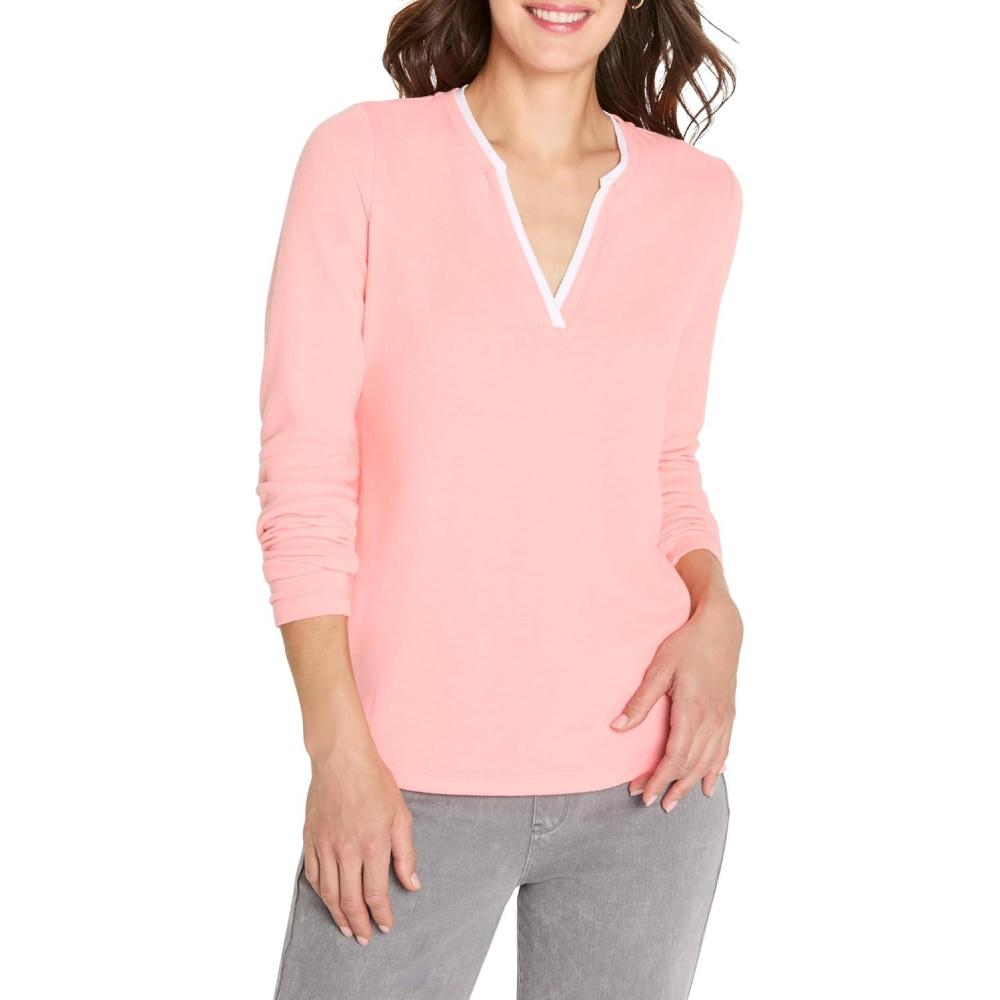 imageNICZoe Womens Cozy Jersey Double Layer Split Neck TeeGrapefruit Fizz