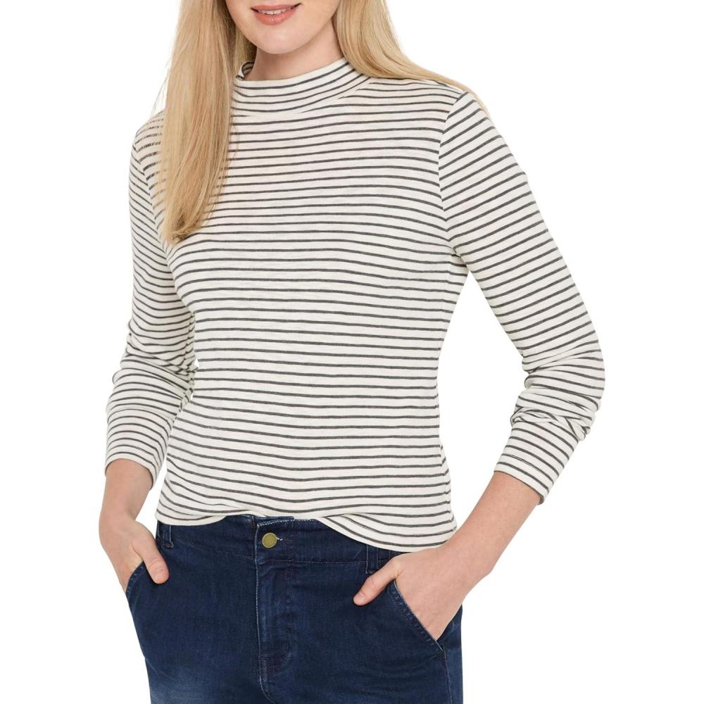 imageNICZoe Womens Striped Long Sleeve Mock Neck TeeCream Multi