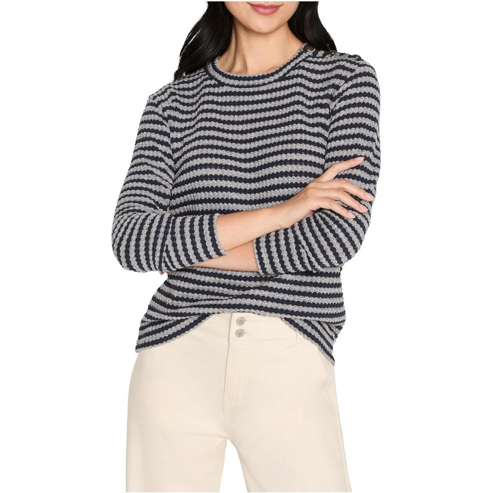 imageNICZoe Womens Texture Stripe Button Shoulder TopIndigo Multi