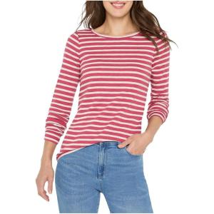 NIC+ZOE Womens Long Sleeve Stripe Boat Tee(Red Multi)