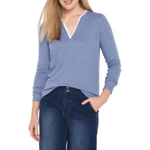 NIC+Zoe Womens Cozy Jersey Double Layer Split Neck Tee(Blue Slate)