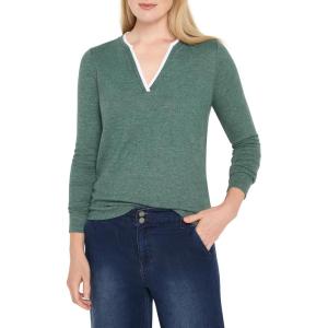 NIC+Zoe Womens Cozy Jersey Double Layer Split Neck Tee(Dark Pine)
