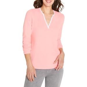 NIC+Zoe Womens Cozy Jersey Double Layer Split Neck Tee(Grapefruit Fizz)