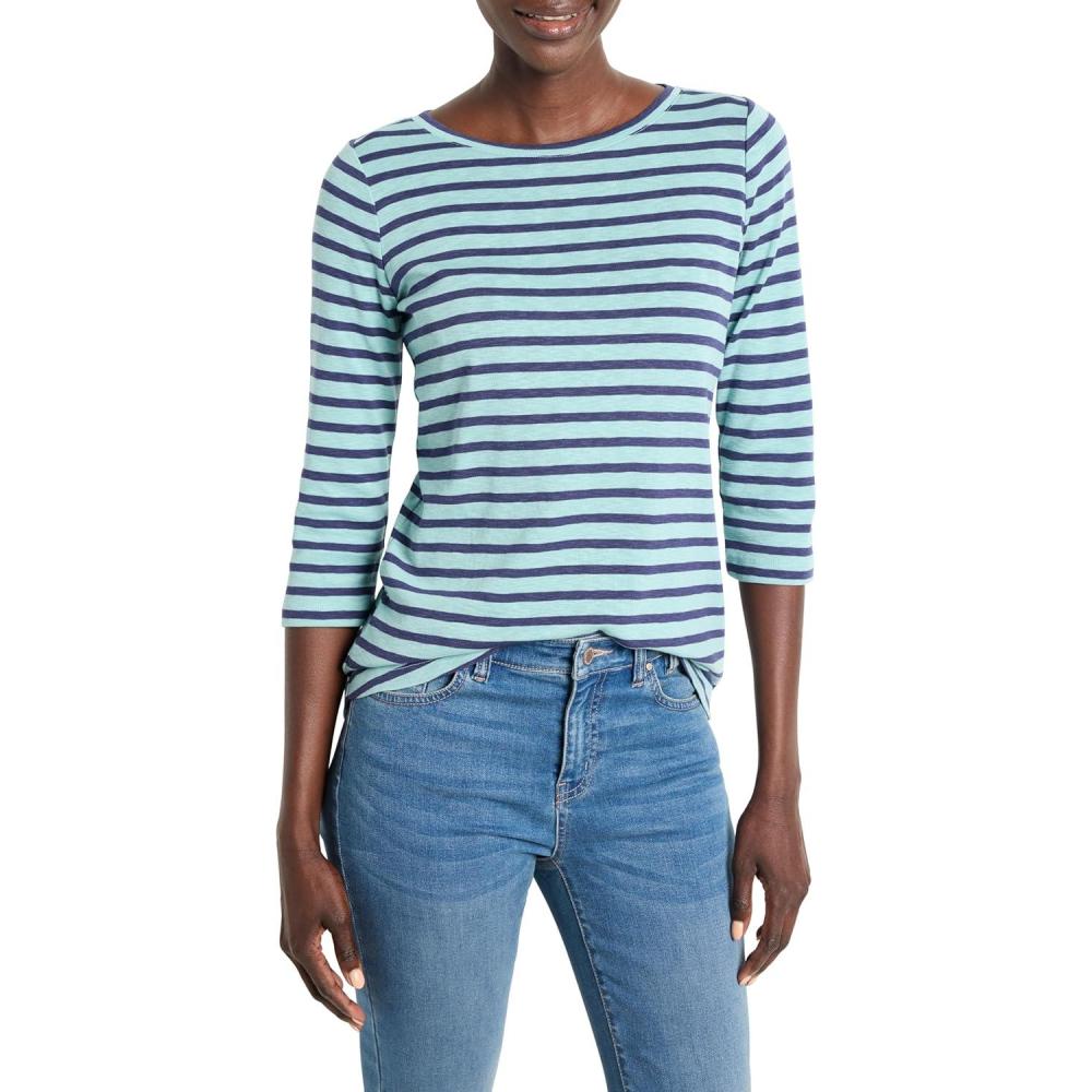 image:imageNICZoe Womens 34 Sleeve Stripe Boat TeeAqua Multi