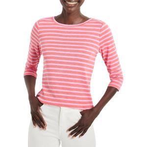NIC+Zoe Womens 3/4 Sleeve Stripe Boat Tee(Pink Multi)
