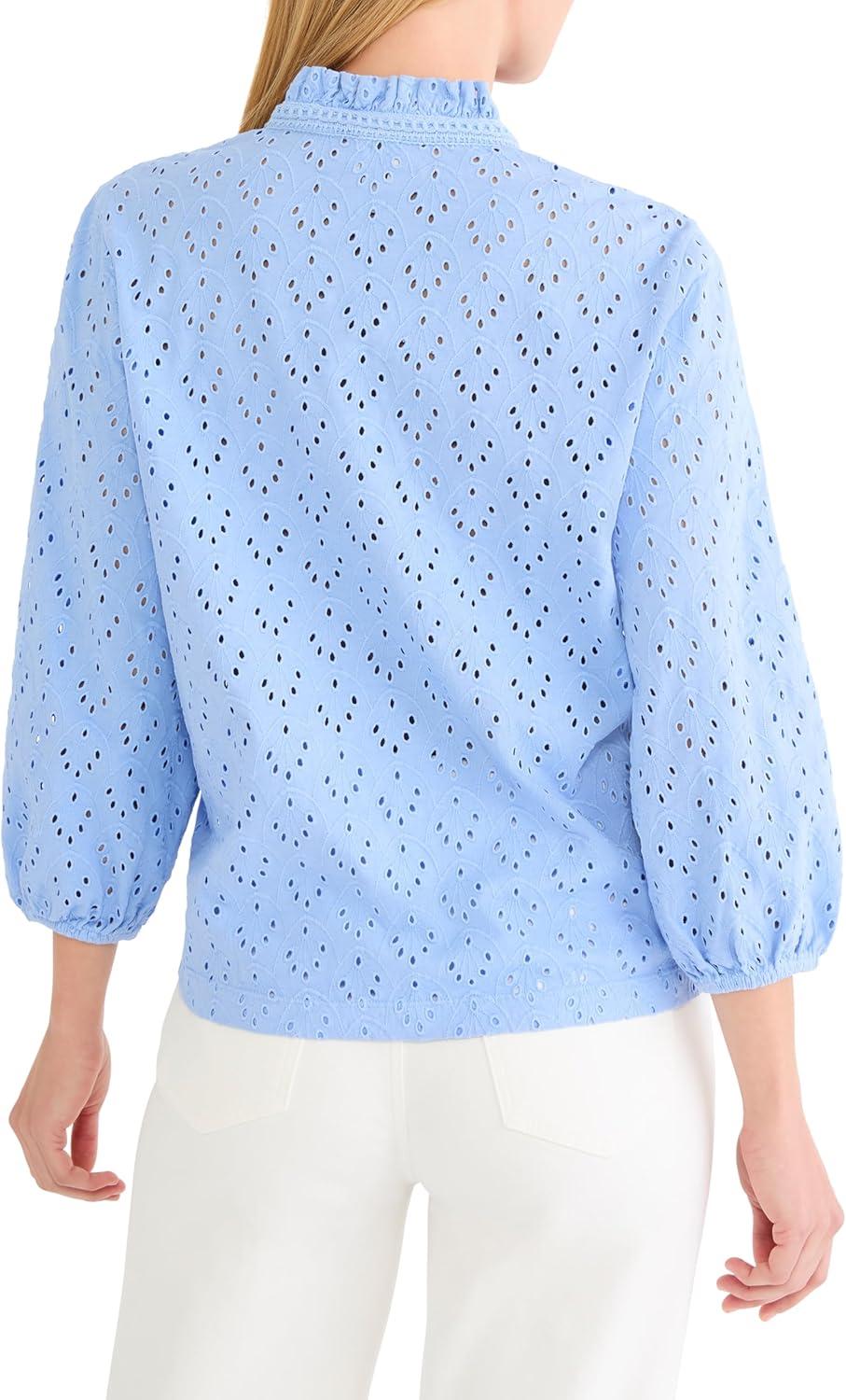 image:imageNICZoe Womens Knit Eyelet Ruffle Neck TopFrench Blue