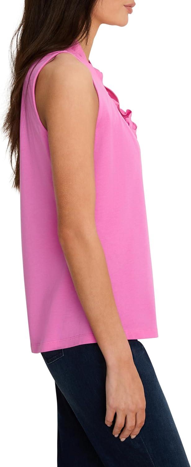 image:imageNICZoe Womens Sleeveless Stretch Ruffle Neck TankCrocus Pink