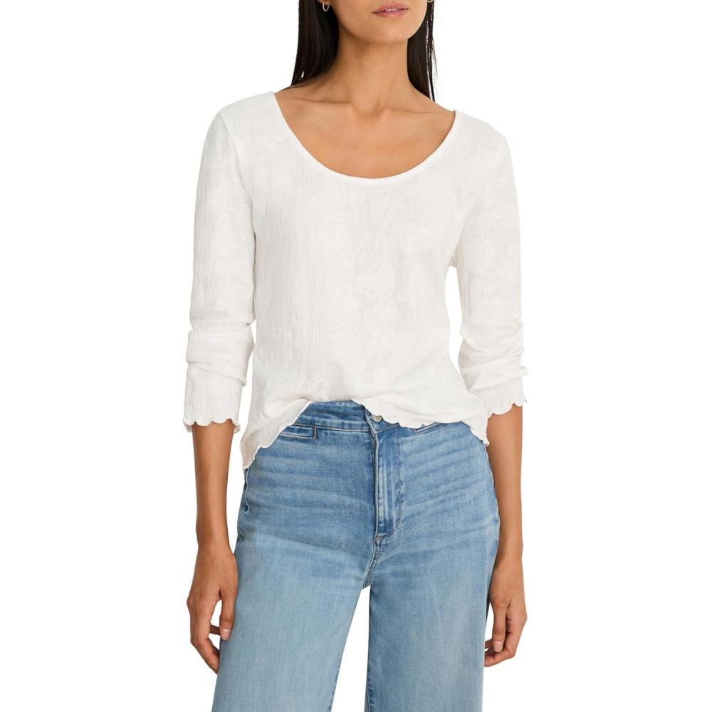 image:imageNICZoe Womens 34 Sleeve Lace Knit Scoop TeePaper White