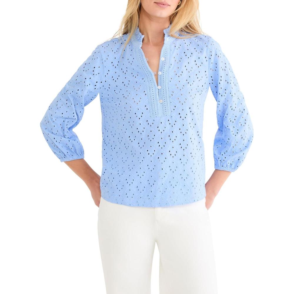 image:imageNICZoe Womens Knit Eyelet Ruffle Neck TopFrench Blue