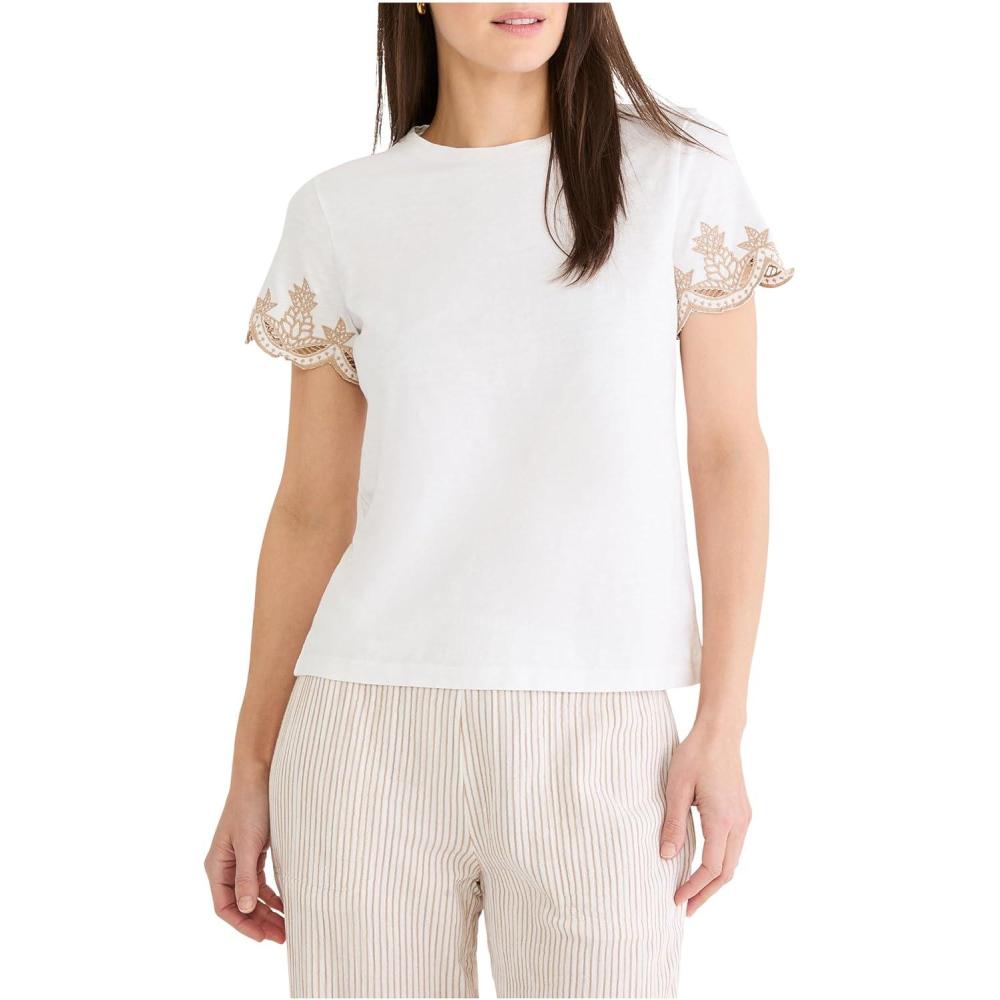 image:imageNICZoe Womens Round Neck Pineapple Sleeve Detail Cotton TeePaper White