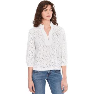 NIC+Zoe Women’s Knit Eyelet Ruffle Neck Top(Paper White)