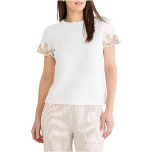 NIC+Zoe Women’s Round Neck Pineapple Sleeve Detail Cotton Tee(Paper White)